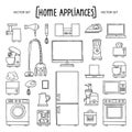 Vector set with isolated doodles of home appliances and electronics on white color. Home equipment Royalty Free Stock Photo